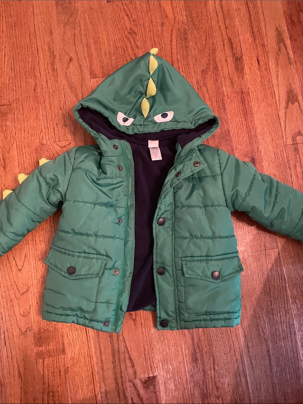 Little Me Green Dino Hooded Puffer Coat size 2T